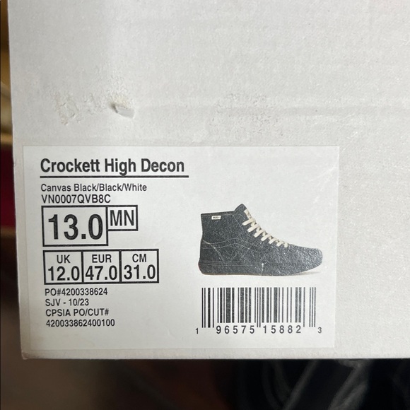 Vans Crokett High Deacon Canvass Black/Black/White VN0007QVB8C Men's size 13 New - Picture 6 of 8